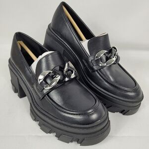 NIB JustFab Drew Lug Sole Loafers Black Size 8 MSRP $65